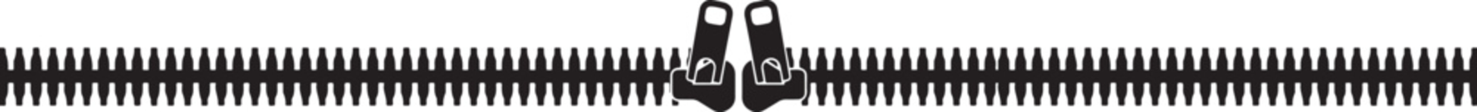 Horizontal zipper with two sliders, slightly ajar. silhouette icon vector