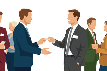 Fototapeta premium Businessmen Exchanging Business Cards at a Networking Event Illustration