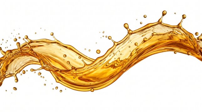 Dynamic wave of golden liquid splash isolated on white background