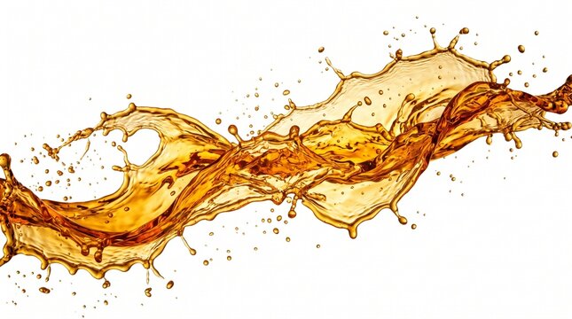 Dynamic splash of golden liquid isolated on white background