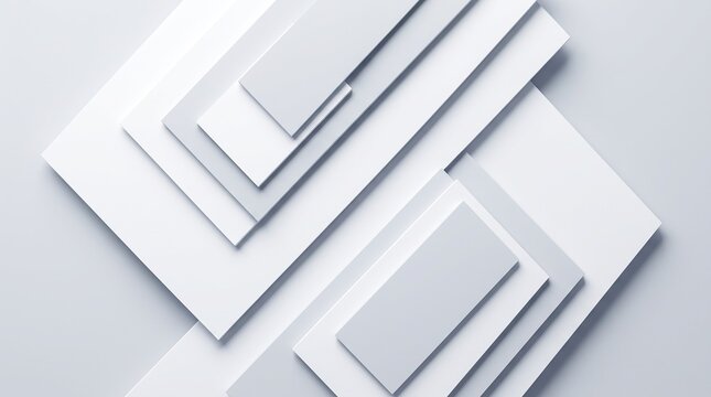 Abstract composition of white rectangular shapes with soft shadows