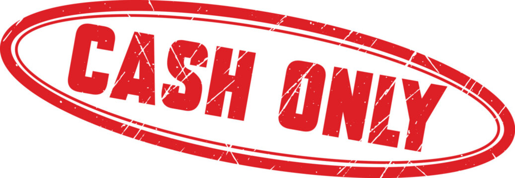 CASH ONLY: An oval red rubber stamp design used for denoting payment terms on formal business receipts