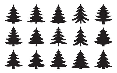 Fototapeta premium Collection Of Pine Tree Silhouettes On White Background