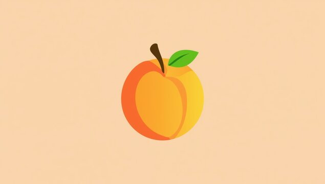 Fresh peach fruit icon with green leaf