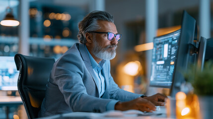Fototapeta premium Executive manager making business decisions based on AI analyzed email insights, artificial intelligence, AI email assistant, intelligent automation, email analytics, business inte