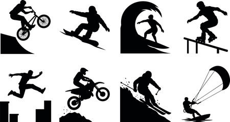 Black Silhouette Vector Set of Extreme Sports and Action Activities © ROUNOK