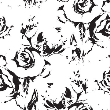 Monochrome seamless pattern of hand drawn roses with seamless monochrome botanical abstract background wallpaper decorative artistic