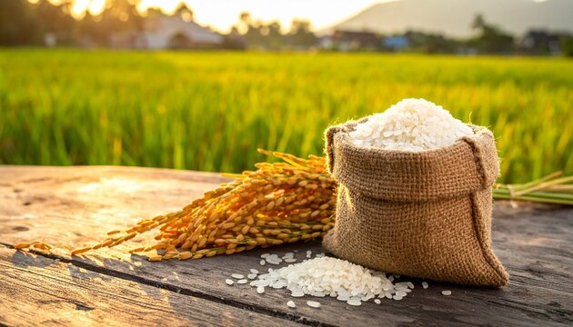 Rice sack grains field harvest agriculture food