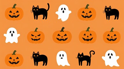 Obraz premium Spooky Halloween Greeting Design with Jack O Lanterns, Bats, and Colorful Sweets