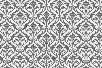 Fototapeta premium Vintage damask seamless pattern, grey floral wallpaper vector, elegant baroque ornament background for luxury textile and wedding stationery