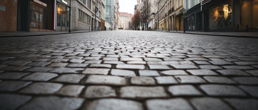 Empty cobblestone street cityscape perspective view urban architecture travel background