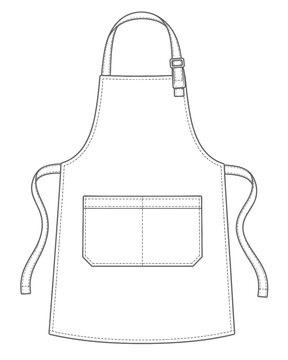 Black and white line art illustration of a kitchen apron