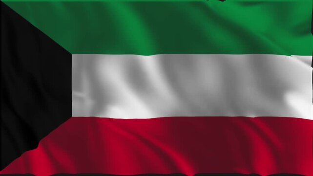Flag of Kuwait waving slowly in the foreground
