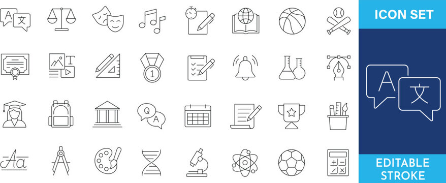 Academic and education line icon set for school and university.