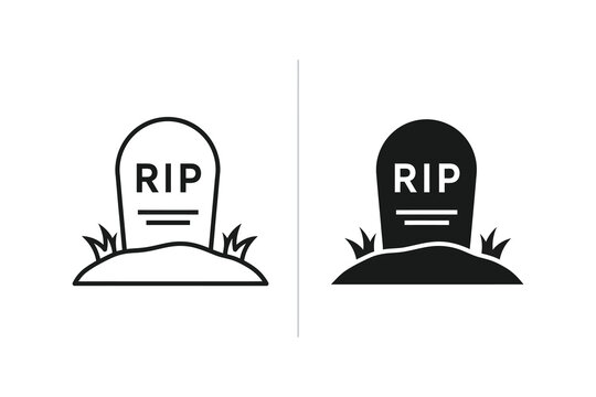 Tombstone RIP vector illustration, line art and solid icon