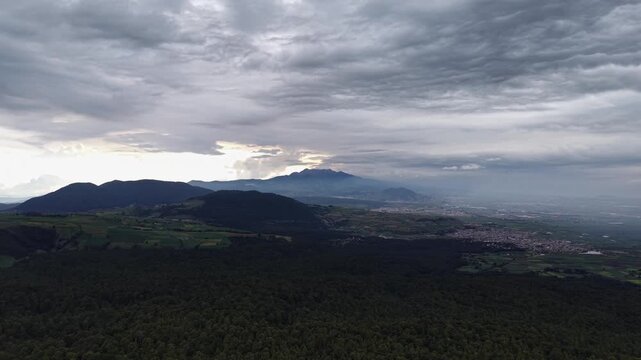 Scenic Aerial View of Nevado de Toluca Volcano and Surrounding Valley in Mexico