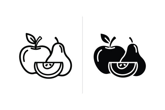 Pear and apple core vector illustration line art fruit waste minimal design