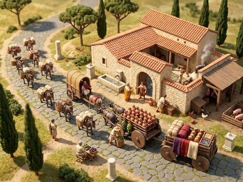 Roman Trade Caravan Via Appia Mansio Isometric Miniature Diorama