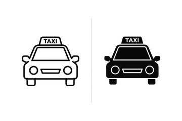 Taxi car vector illustration, front view, line art and silhouette © MXSGRAPHICS