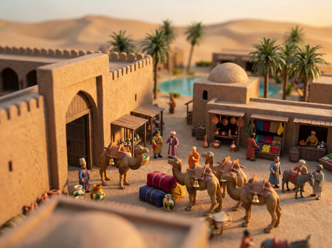 Silk Road Oasis Town Sunset Tang Era Wide Environmental Miniature Diorama