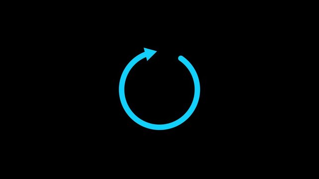 Animated circular arrow icon on a black background, representing refresh, reload.