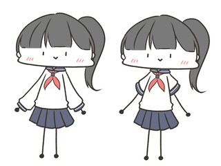 Fototapeta premium セーラー服を着てるポニーテールの女の子セット