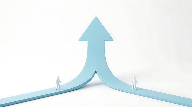 Blue upward growth arrow on wave background illustration