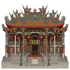 Fototapeta premium Long Shan Tang Traditional Chinese Temple, Detailed Heritage Architecture