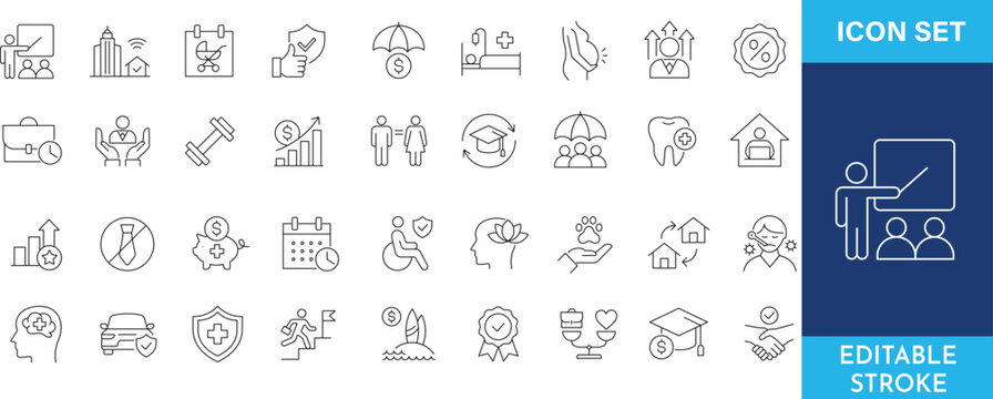 Healthcare and social life outline icons set.