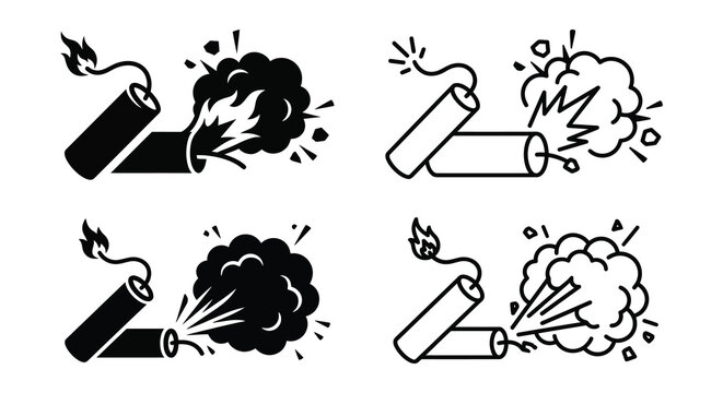 Dynamite Sticks With Explosions Black Silhouette Illustration