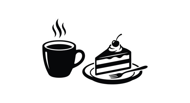 Coffee Cup And Cake Slice Silhouette dessert