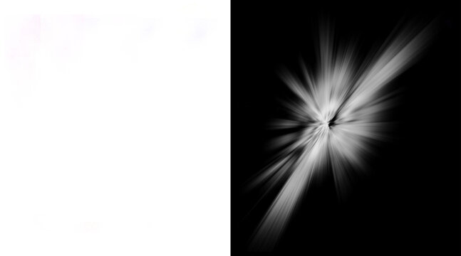 Abstract light burst with alpha channel, white lens flare on black background, cinematic explosion effect for video editing and motion graphics