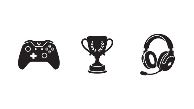 Gaming Controller Trophy Headset Icons For Esports Concepts