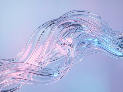 Abstract liquid glass flowing wave with pastel color palette creating soft ethereal curves and dynamic motion in digital art style for modern graphic wallpaper or creative presentation design.