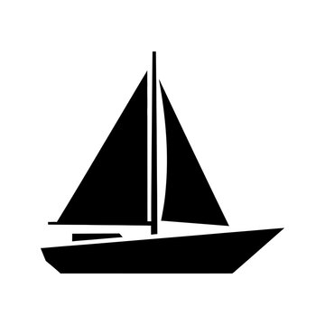Black silhouette icon of a sailing boat on vector.