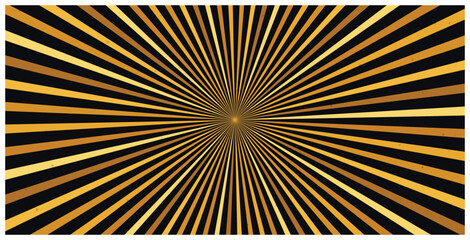 Fototapeta premium Golden rays on black background with abstract radial sunburst design.