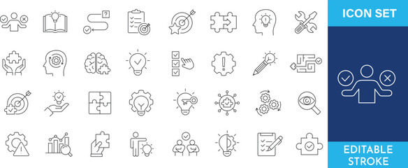 Problem solving and critical thinking icon set for strategic planning and cognitive skills development. © Deloara
