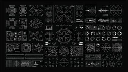 Advanced digital interface hud pack with radar scopes and waveform analyzers interface waveform futuristic technology dashboard analytics visualization hologram information statistics © Graphic