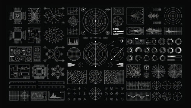Advanced digital interface hud pack with radar scopes and waveform analyzers interface waveform futuristic technology dashboard analytics visualization hologram information statistics