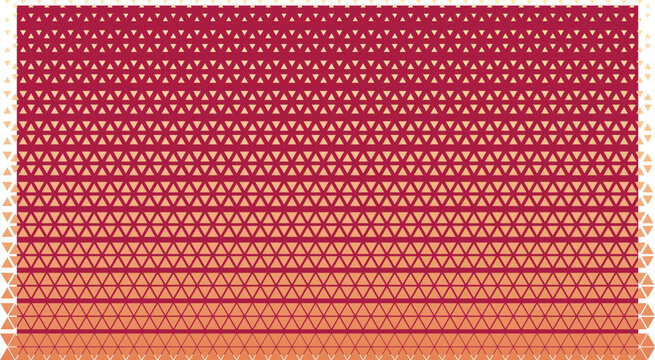 Geometric halftone pattern vector, red and orange gradient triangle mesh background, abstract repeating star shape texture for modern graphic design