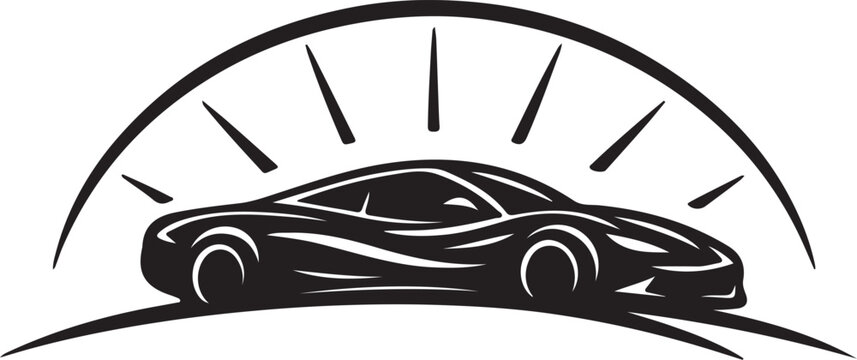 sports car silhouette with speed lines on white background