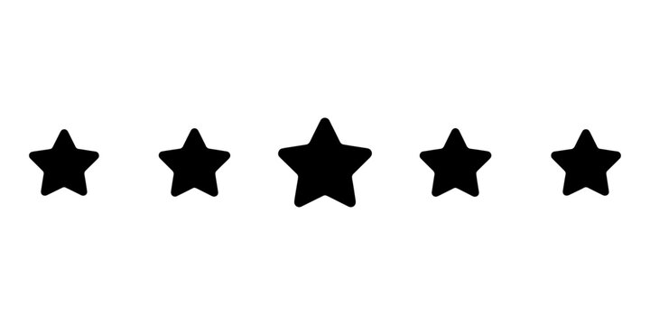 Five stars rating icon set in black solid style for review and satisfaction