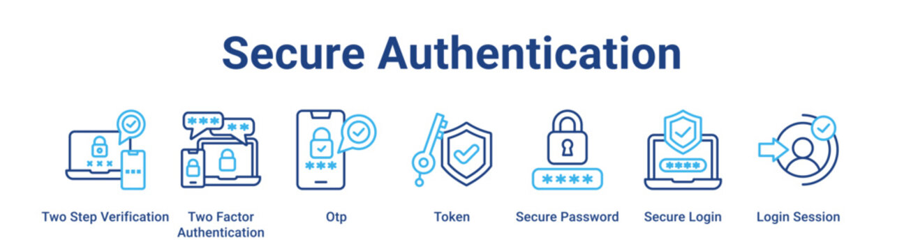 Secure Authentication web banner icon vector illustration concept for business with icon of Two Step Verification, Two Factor Authentication, Otp, Token, Secure Password, Secure Login.
