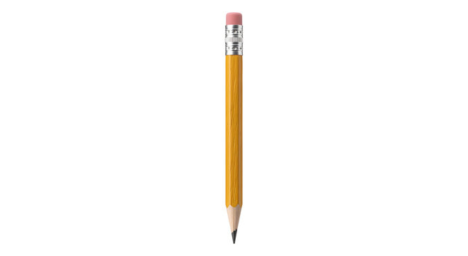 Realistic Yellow Wooden Pencil with Pink Eraser Isolated on Transparent Background
