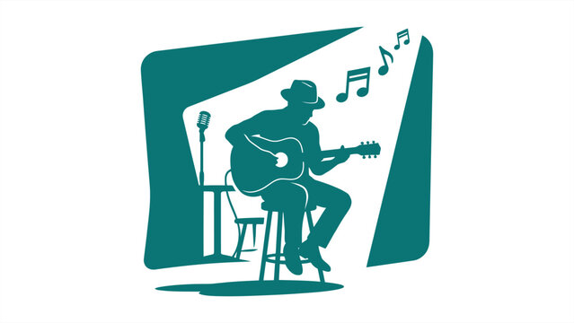 Acoustic Guitar Player Silhouette Vector Illustration EPS 10.