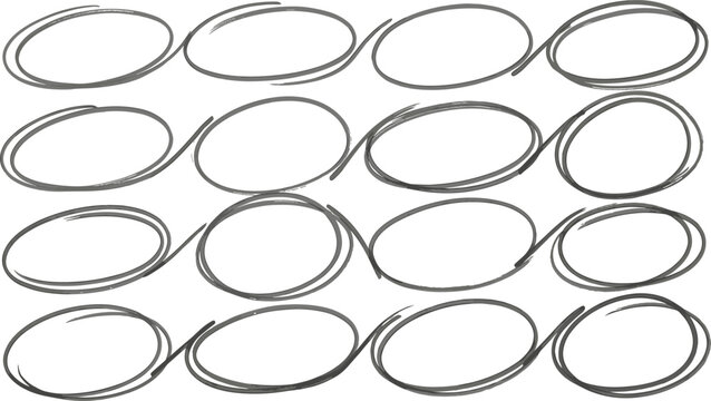 Hand drawn pencil scribble loop oval border collection for bullet journal layout framework organization design