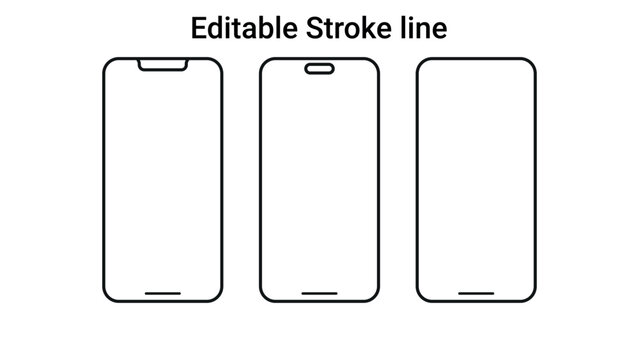 Editable stroke line mobile phone wireframe
