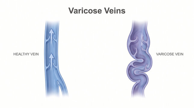 Varicose Veins Disease Versus Healthy Vein Blood Flow Anatomy