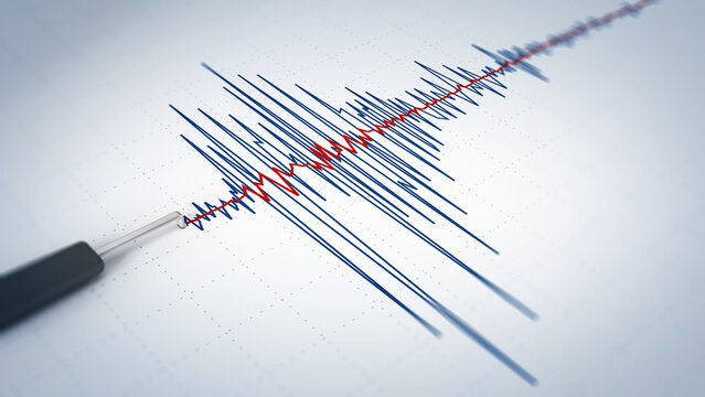 Seismic activity graph showing an earthquake. 3D illustration