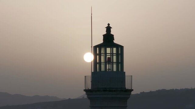  View of Chania with the amazing lighthouse, mosque, venetian shipyards, Crete, Greece.Waves crashing on lighthouse, Beautiful Greece and best scenic places - panorama